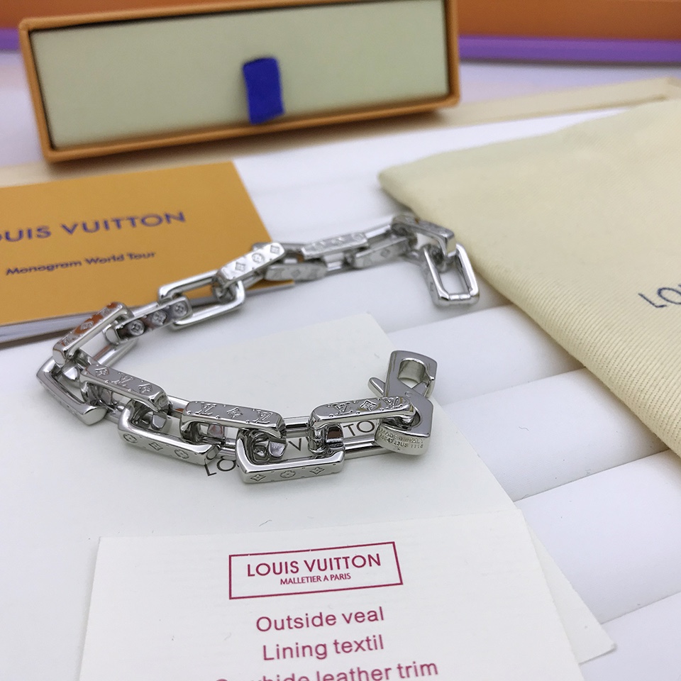 L0vis Vvtt0n Monogram Chain Bracelet Silver Tone For Men M00308