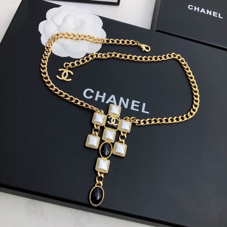 Ch**el Morden Stone Necklace Gold Tone For Women