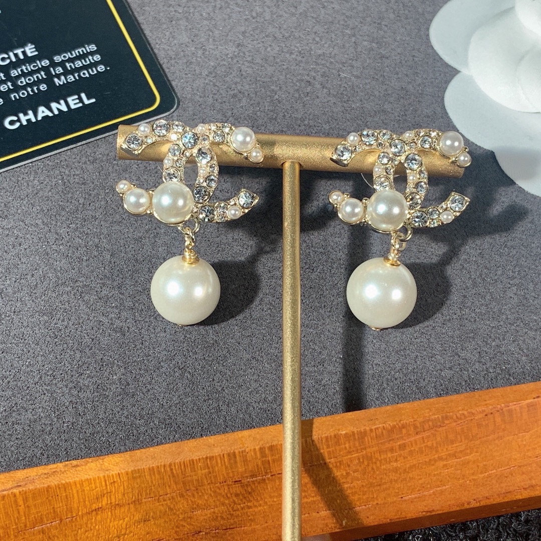 Ch**el Pearl C Double Earrings Gold For Women