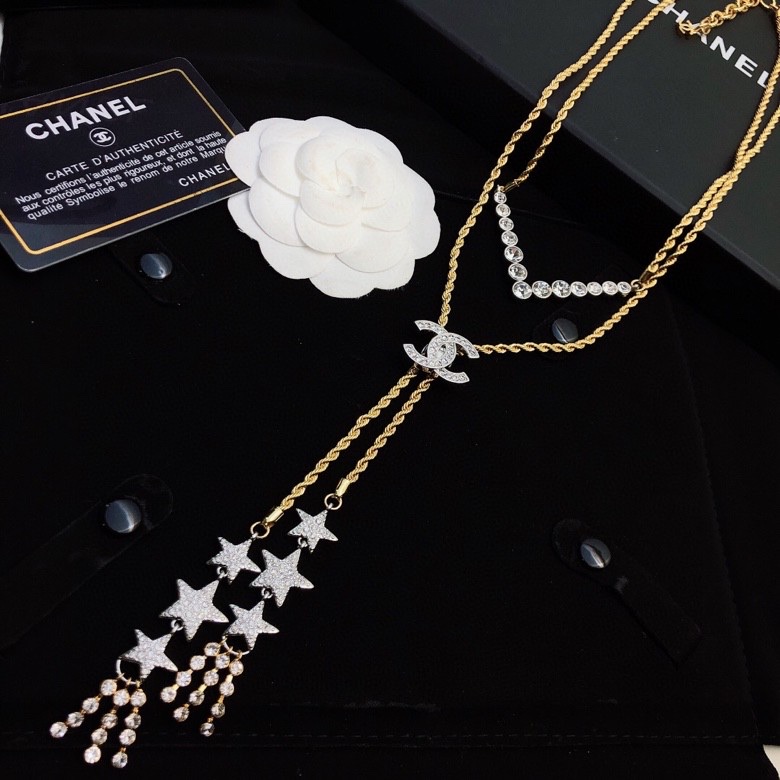 Ch**el Long Stylized Pearl Necklace Gold Tone For Women
