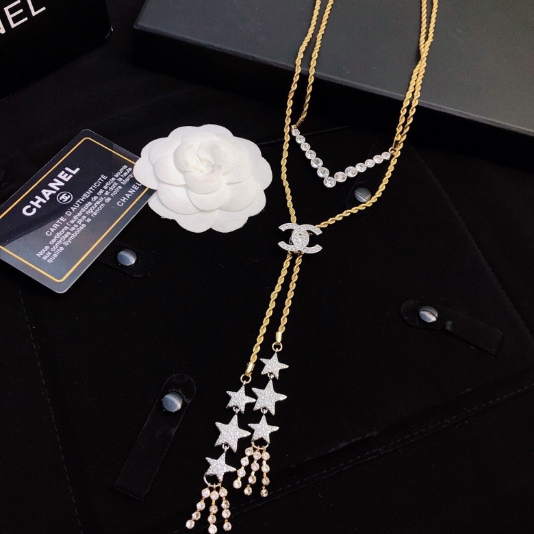 Ch**el Long Stylized Pearl Necklace Gold Tone For Women
