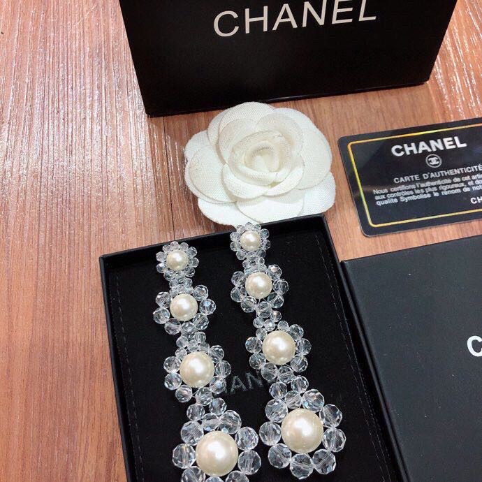 Ch**el Transparent Pearl Earrings White For Women
