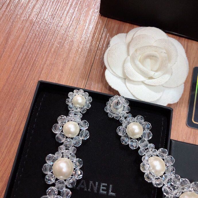 Ch**el Transparent Pearl Earrings White For Women