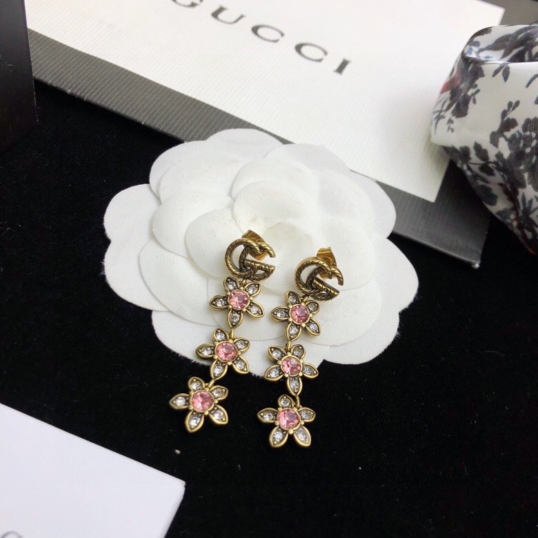 Gvc*1 Triple Flower GG Earrings Gold Tone For Women