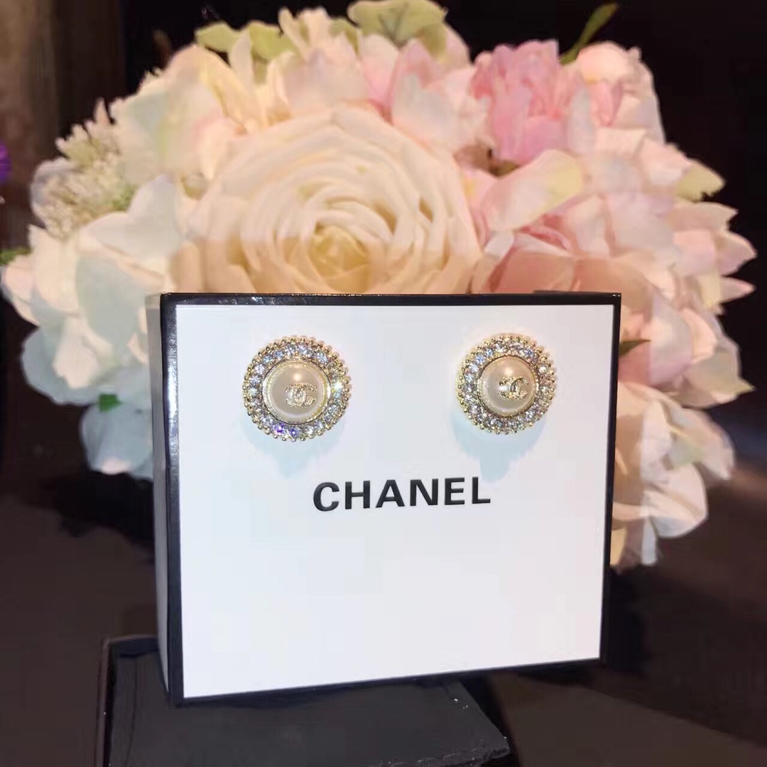 Ch**el Twinkle Stone Bud Earrings Gold Tone For Women