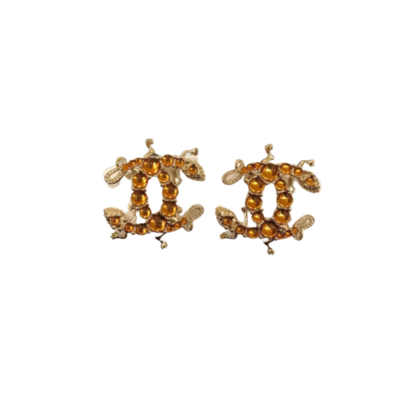 Ch**el Yellow Stones Earrings Gold Tone For Women