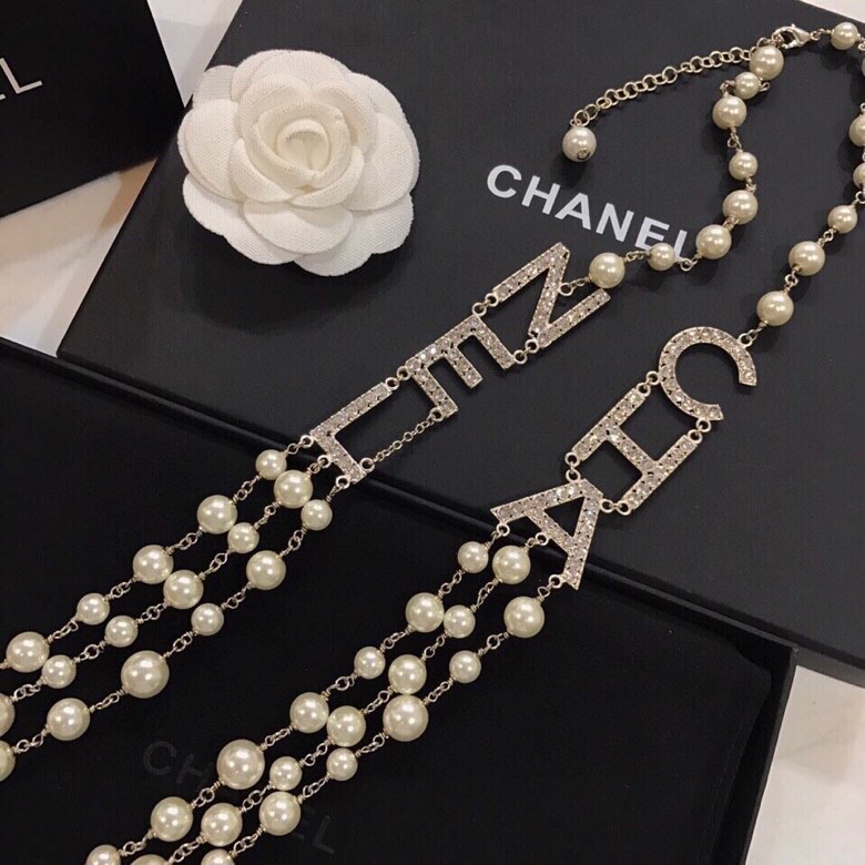Ch**el C-H-A-N-E-L Necklace Gold Tone For Women