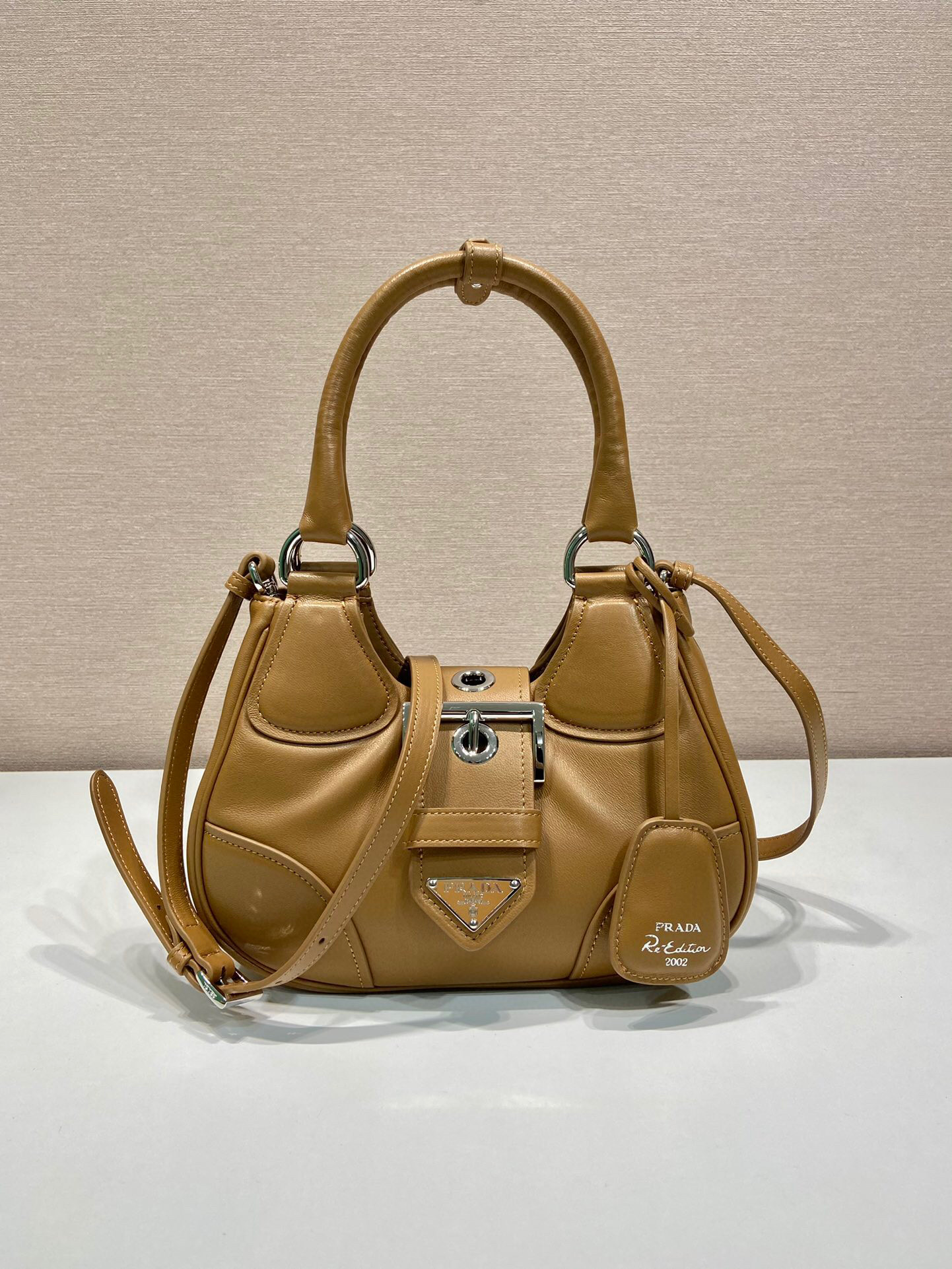 Pra*a Moon Padded Nappa Bag In White/Yellow/Brown For Women 8.8in / 22.5cm 1BA381_2DYI_F0009_V_OOM
