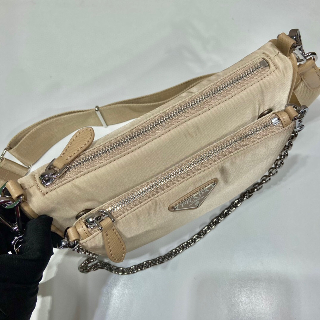 Pra*a Re-Nylon Shoulder Bag In Beige For Women 8.6in/ 22cm