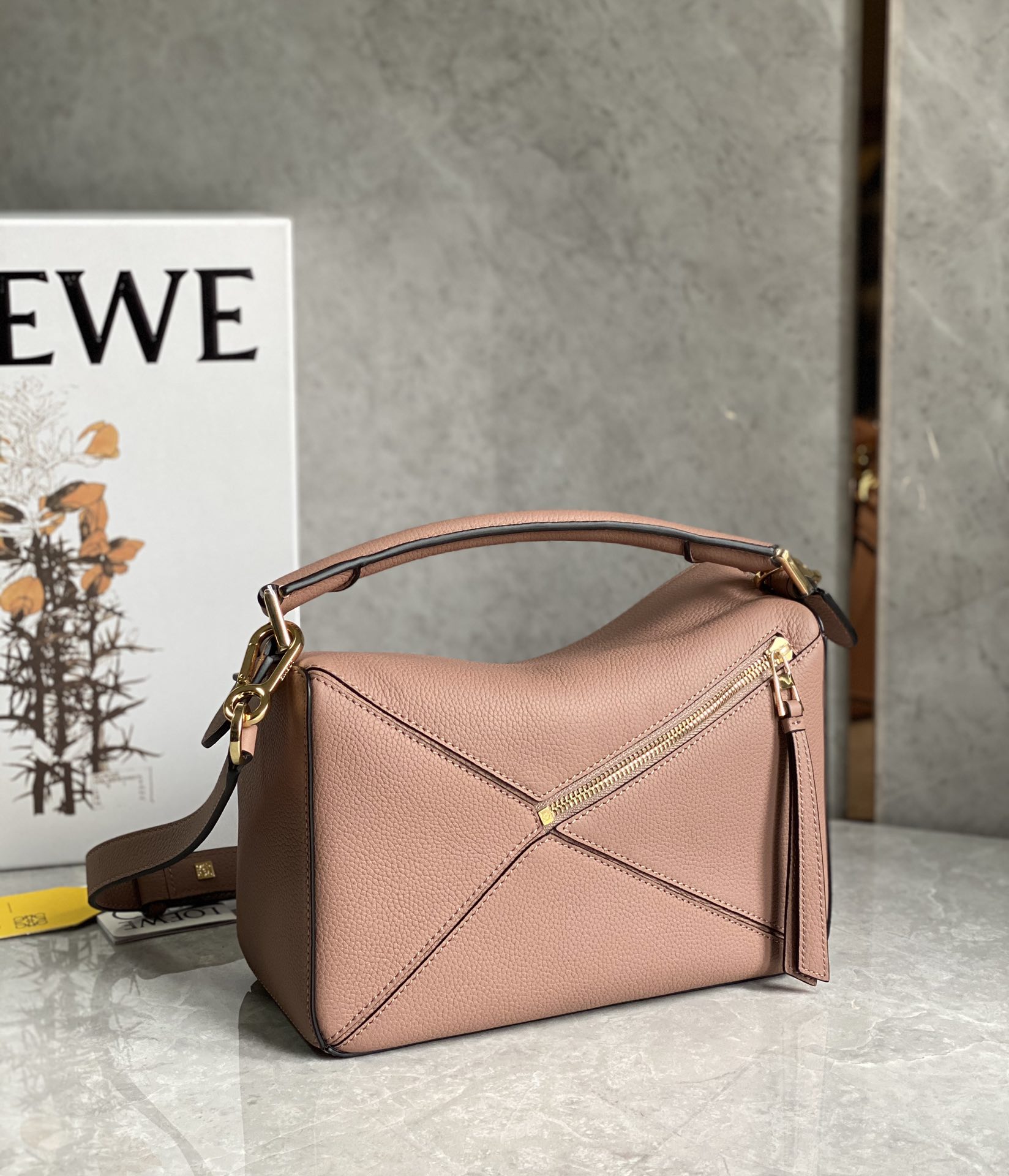 L0ew* Small Puzzle Bag Pink/Grey/Brown/Blue For Women 9.4in / 24cm