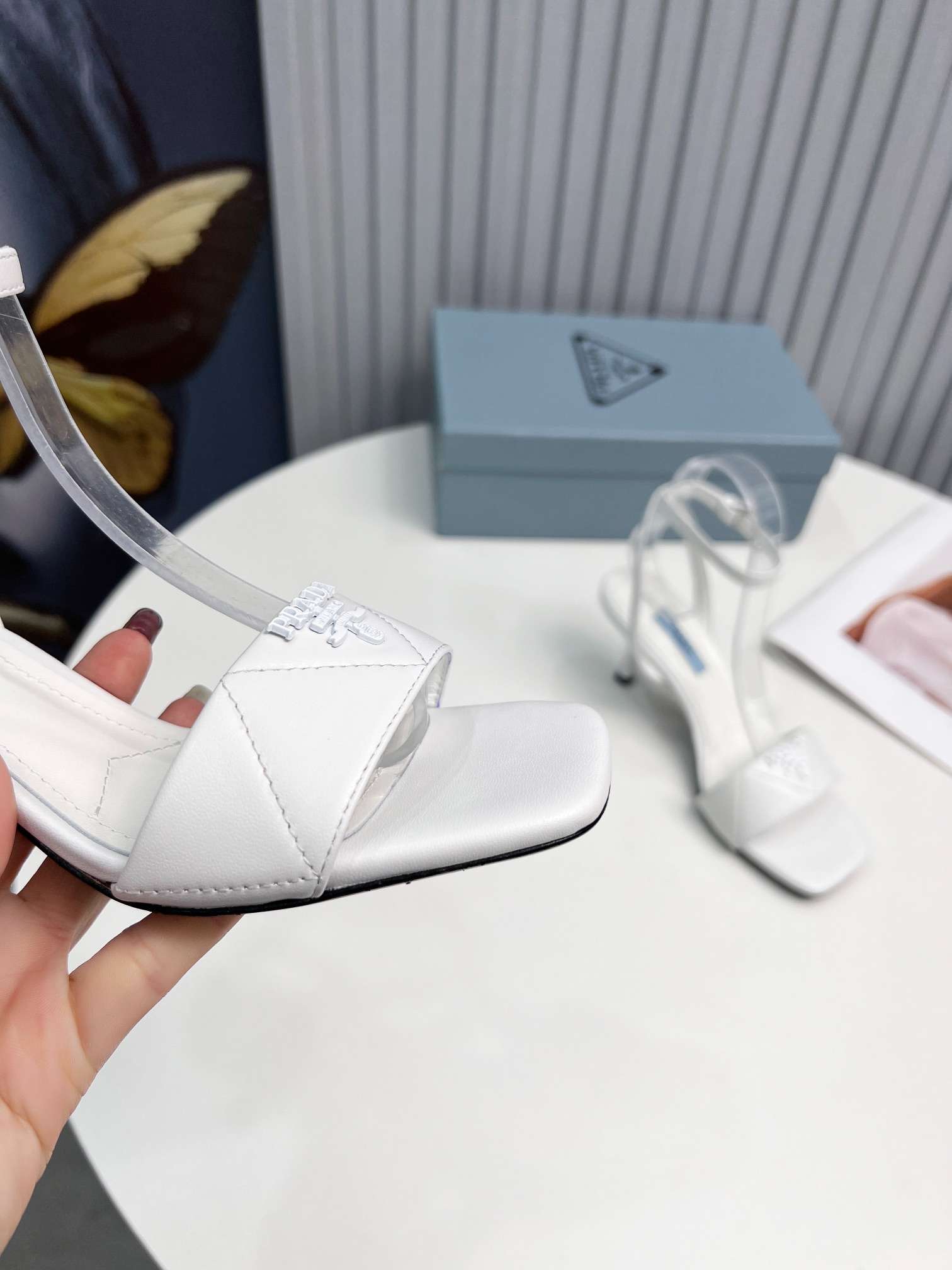 Pra*a Buckle Square Nose Pumps White For Women