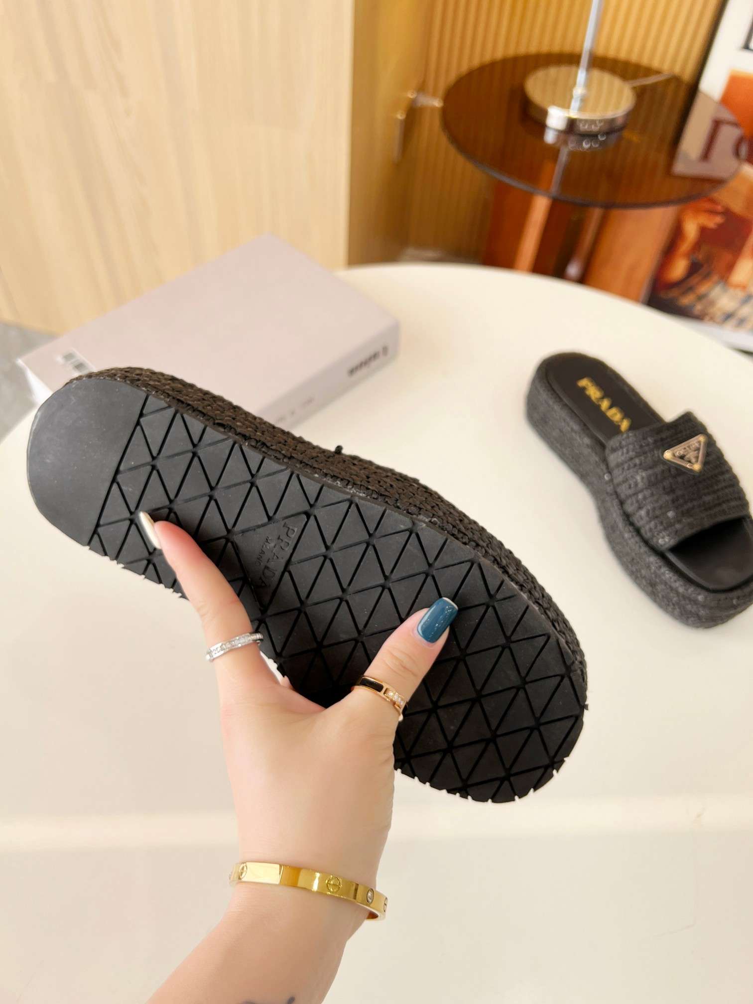 Pra*a Crochet Flatform Slides Black For Women