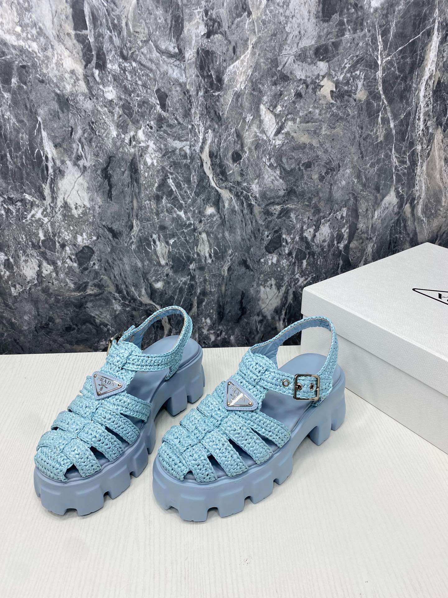 Pra*a Monolith Crochet Cage Sandals Blue For Women