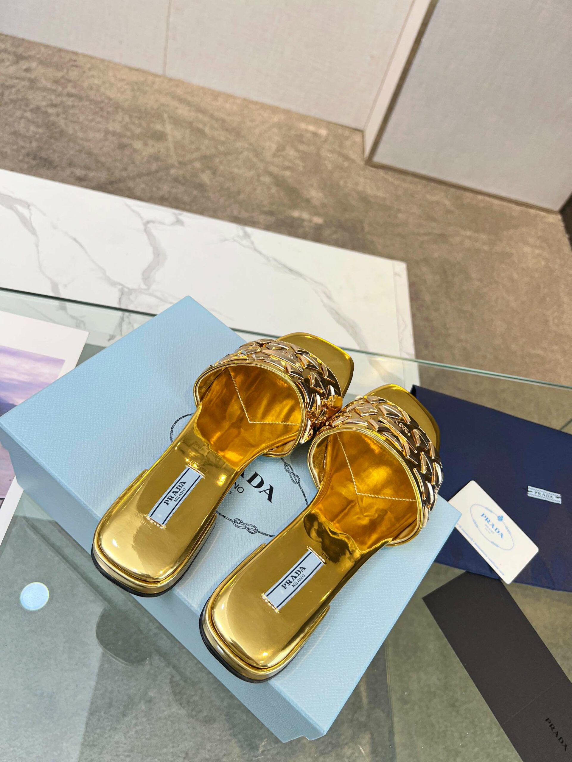 Pra*a Nappa Slides Gold For Women