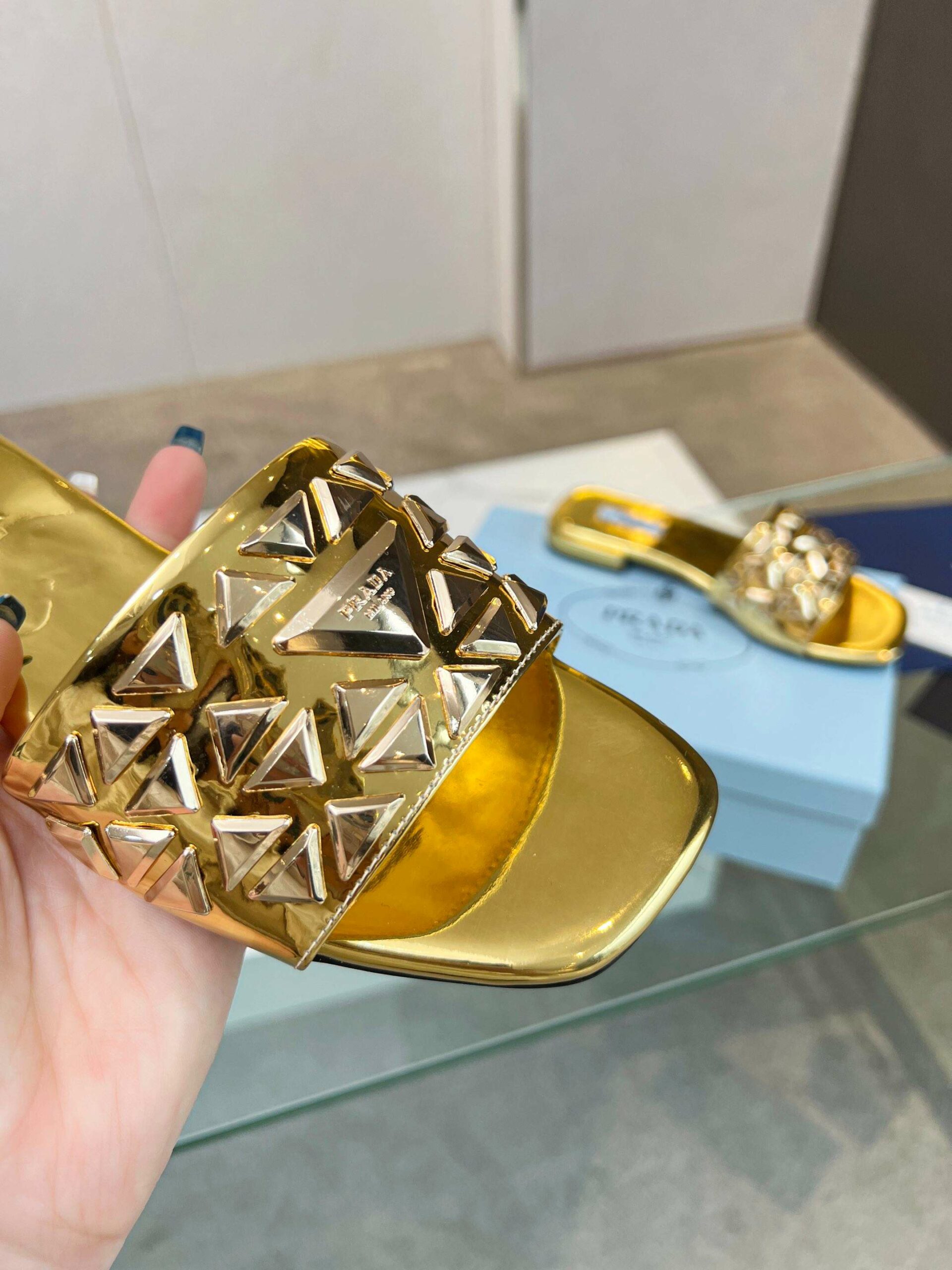 Pra*a Nappa Slides Gold For Women
