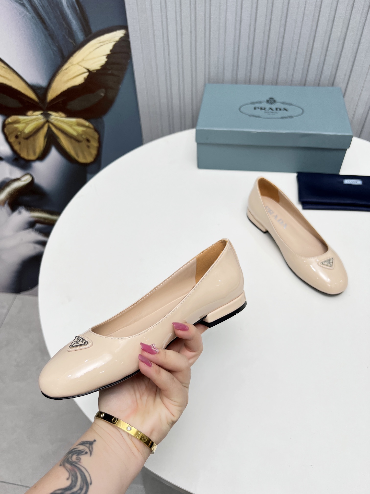 Pra*a Patent Ballerinas Pink For Women