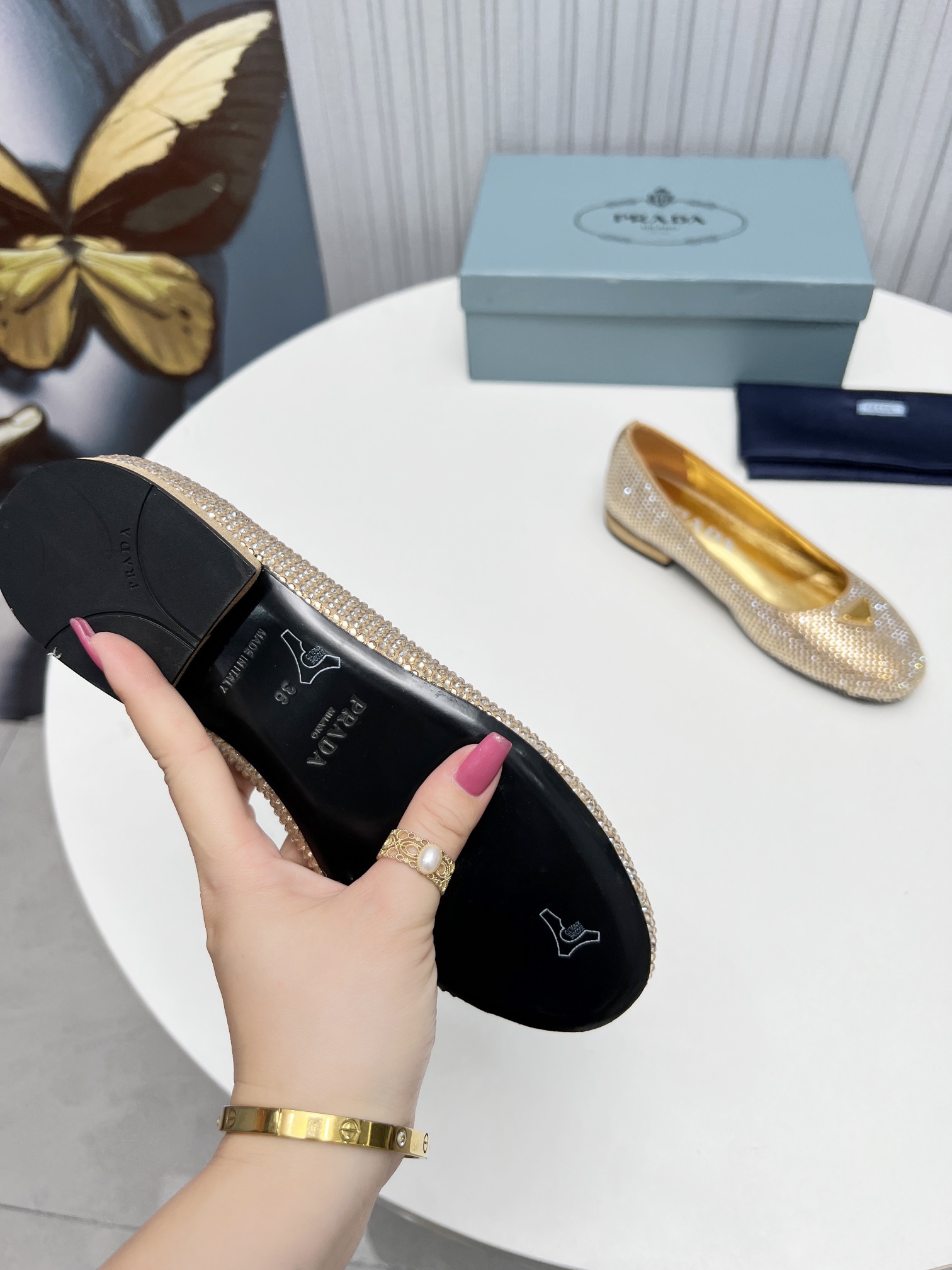 Pra*a Patent Ballerinas Gold For Women