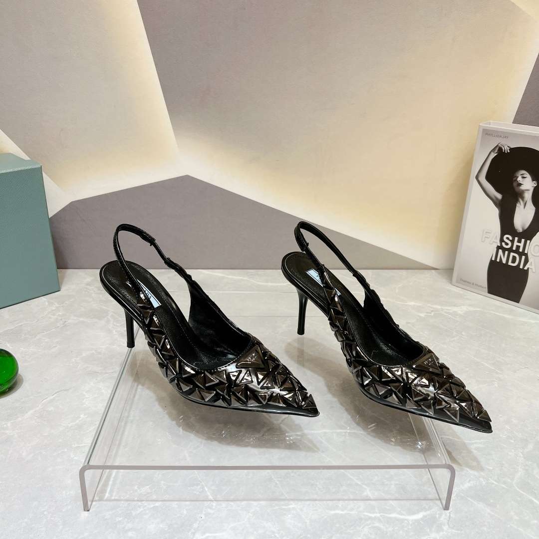 Pra*a Slingback Spike Pumps Black For Women