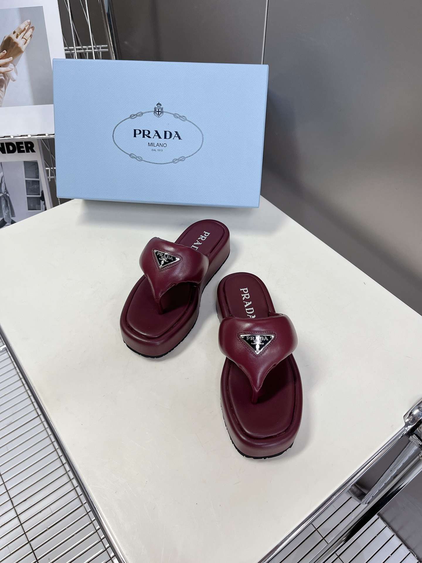 Pra*a Soft Padded Nappa Wedge Sandals Burgundy For Women