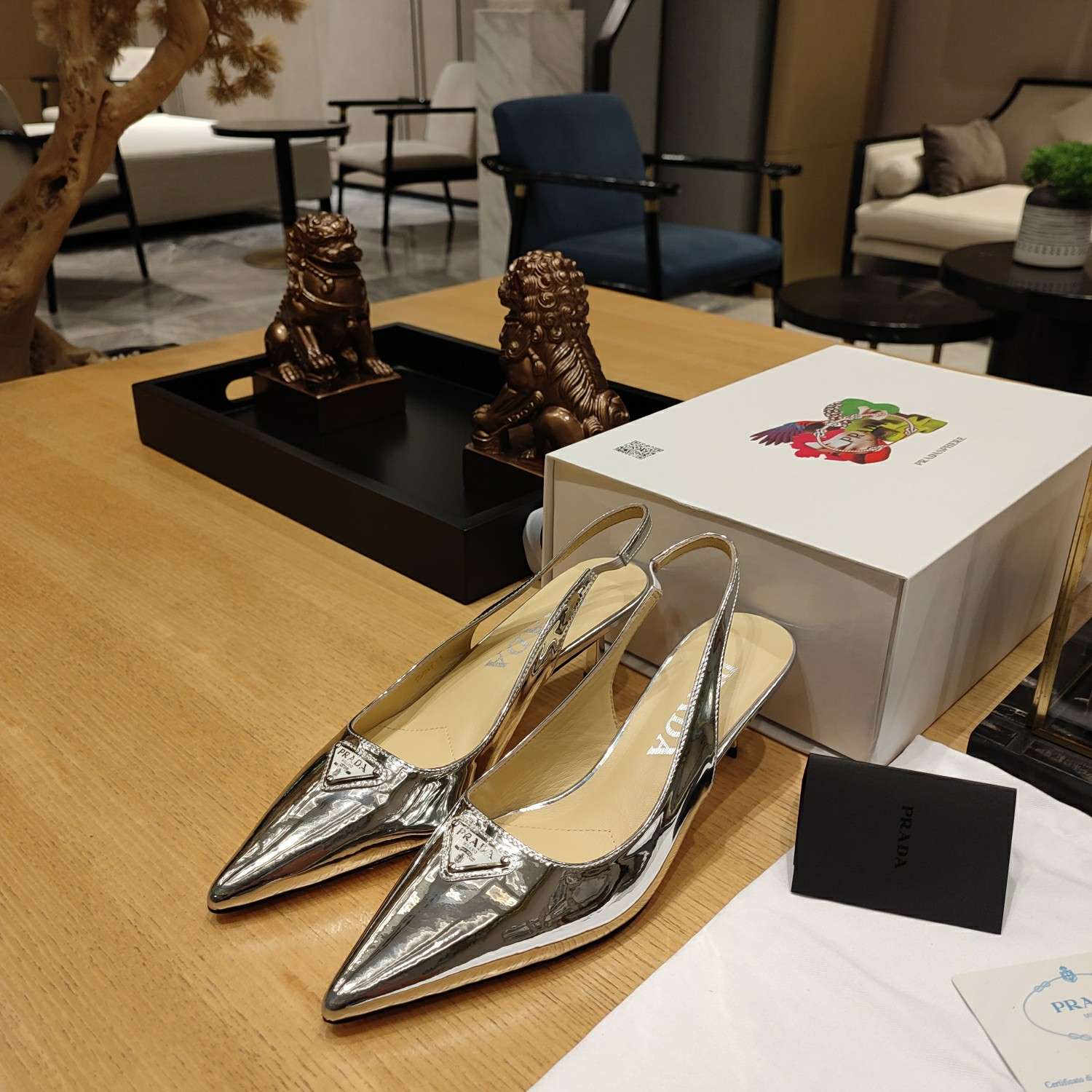 Pra*a Slingback Spike Pumps Silver For Women