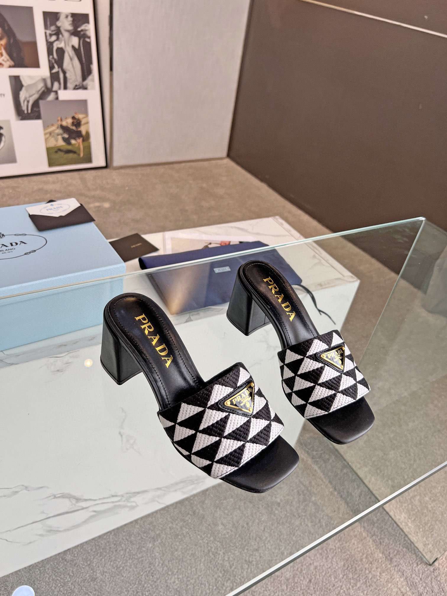 Pra*a Triangle Slip-On Sandals Black For Women