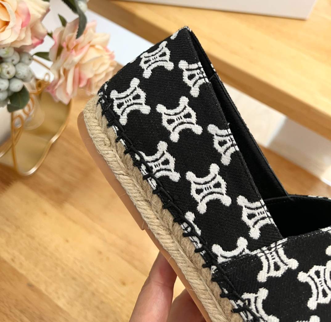 Ce1i*e Flat Espadrille With Triomphe Signature In Triomphe Canvas Black For Women