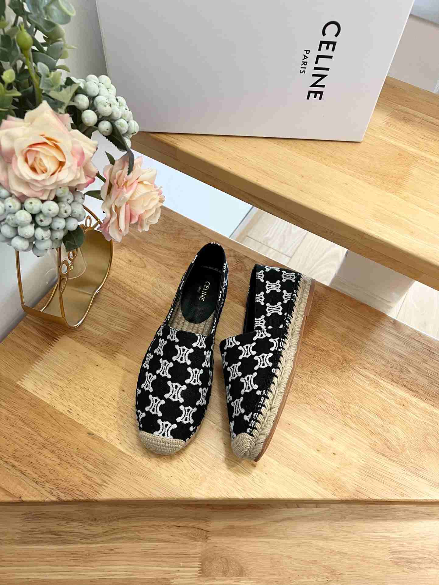 Ce1i*e Flat Espadrille With Triomphe Signature In Triomphe Canvas Black For Women