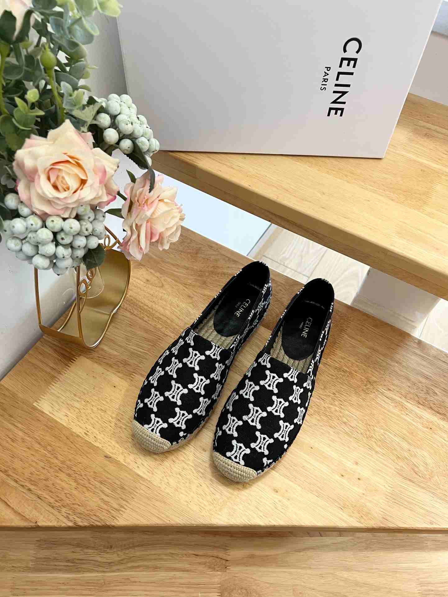 Ce1i*e Flat Espadrille With Triomphe Signature In Triomphe Canvas Black For Women