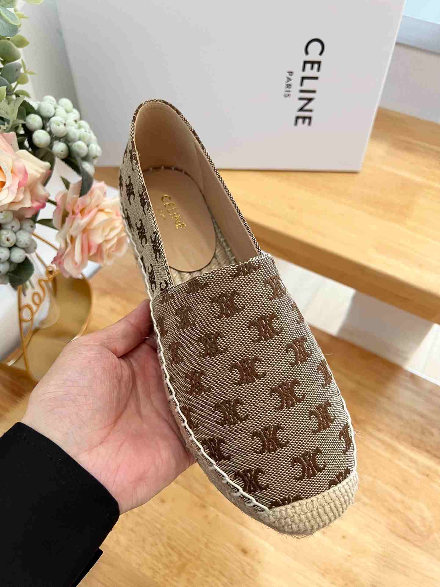 Ce1i*e Flat Espadrille With Triomphe Signature In Triomphe Canvas Brown For Women