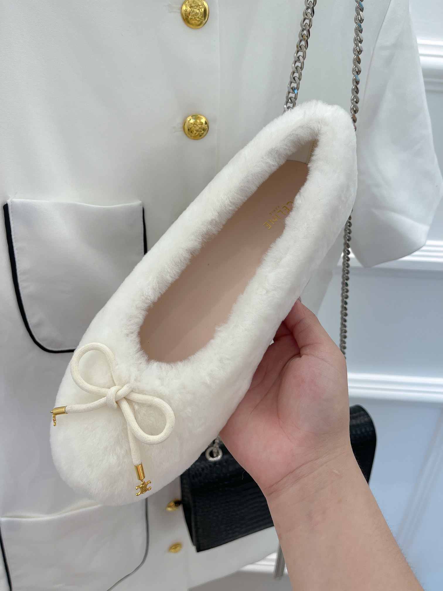 Ce1i*e Les Ballerines Ce1i*e Ballerina With Triomphe Laces And Fur White For Women