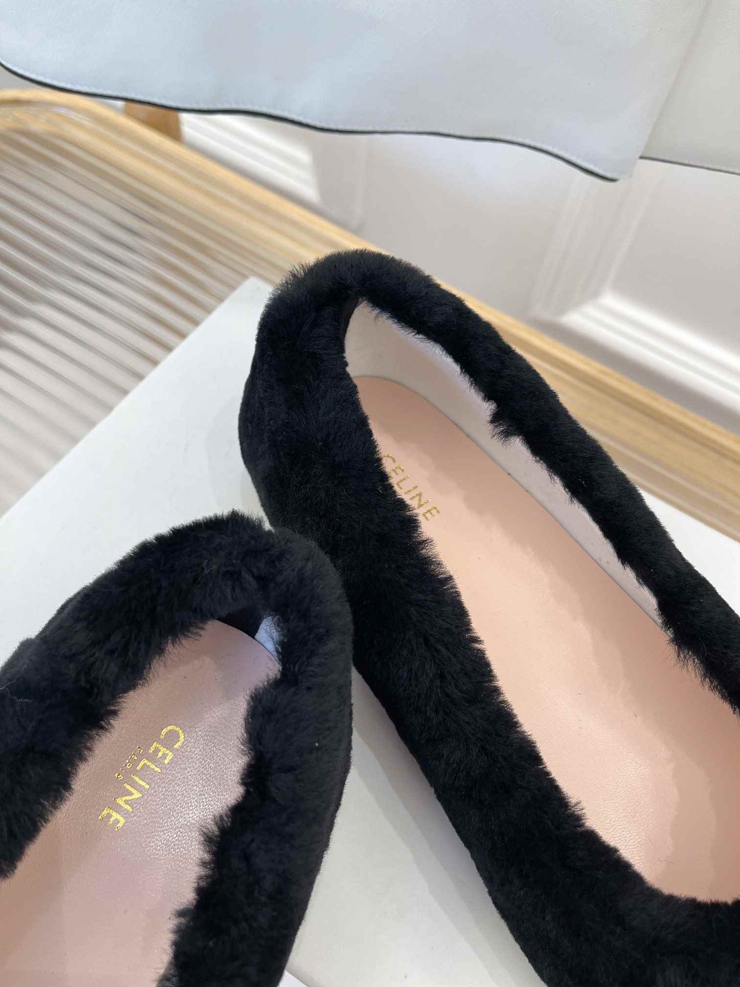 Ce1i*e Les Ballerines Ce1i*e Ballerina With Triomphe Laces And Fur Black For Women