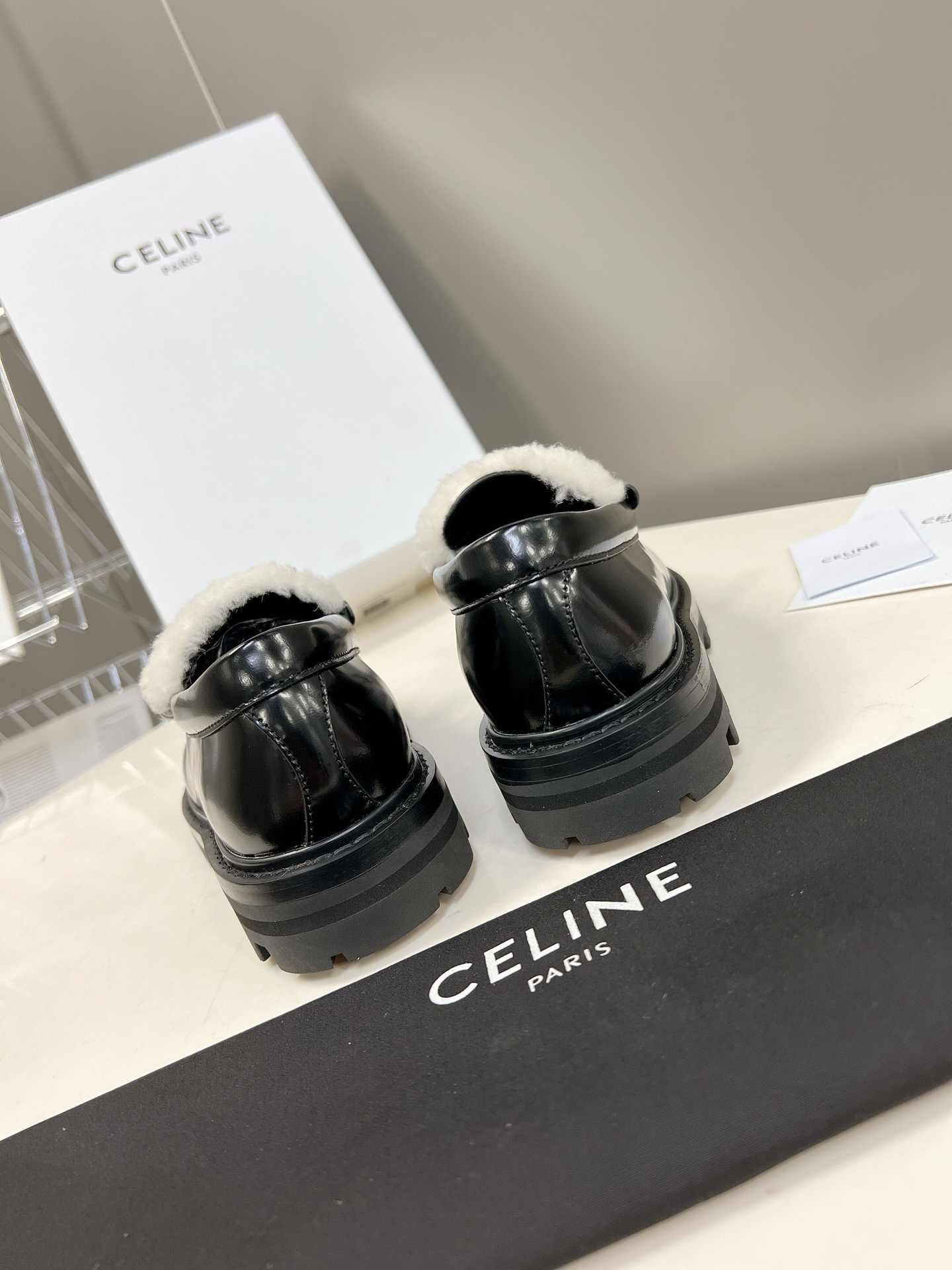 Ce1i*e Margaret Fur Loafer With Tassels Black For Women