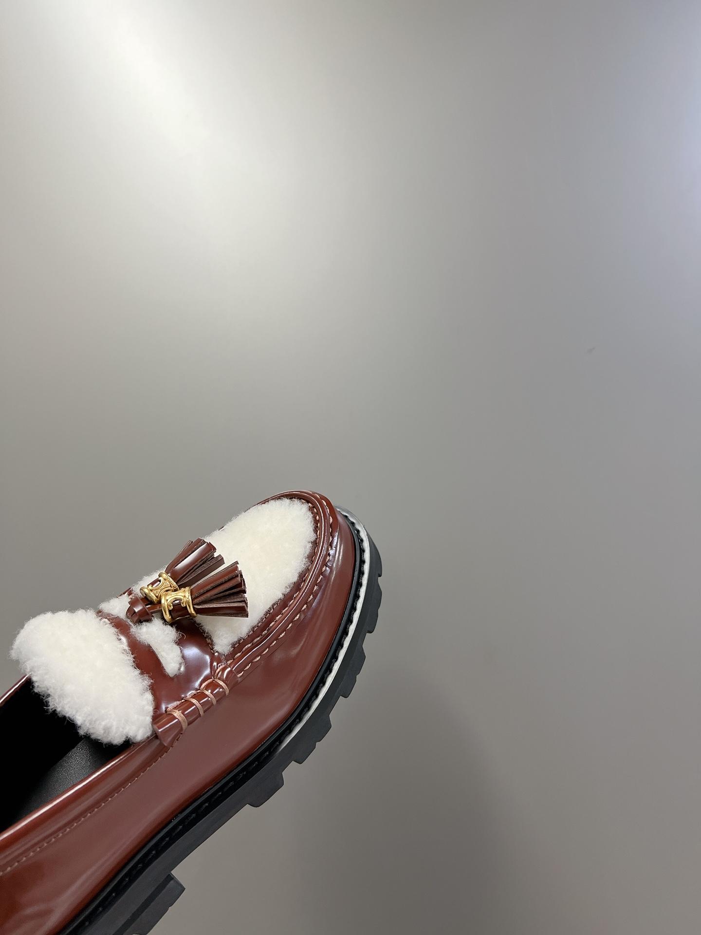 Ce1i*e Margaret Fur Loafer With Tassels Burgundy For Women