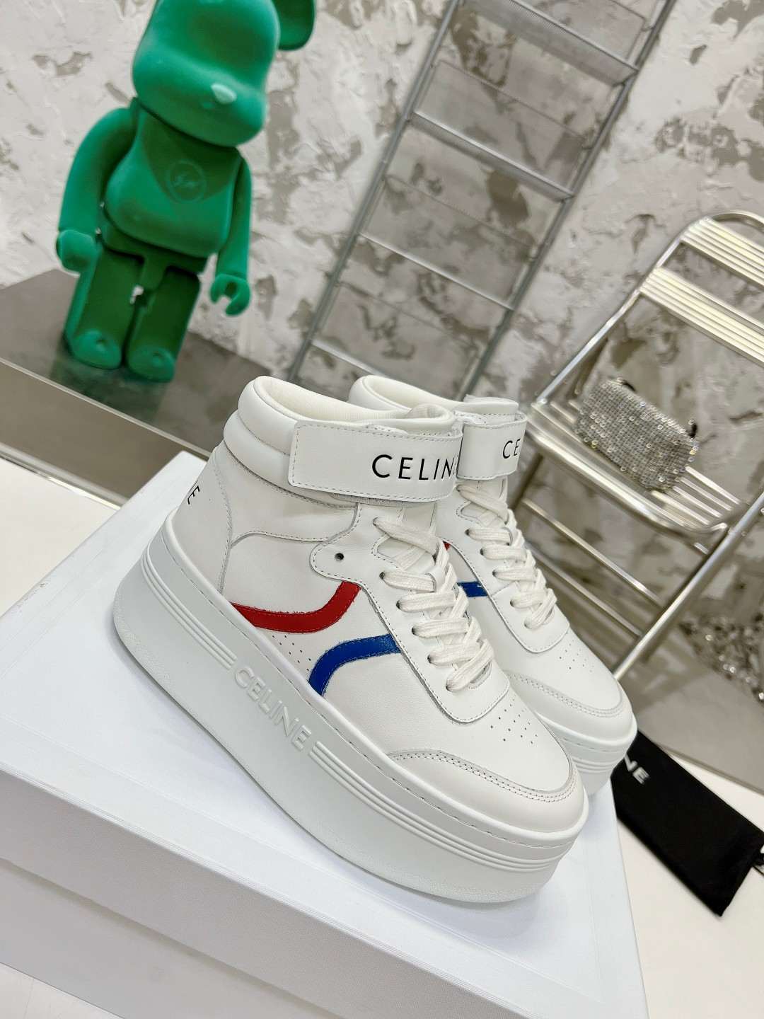 Ce1i*e Mid Block Sneakers With Velcro And Wedge White For Women 352163338C.01UR