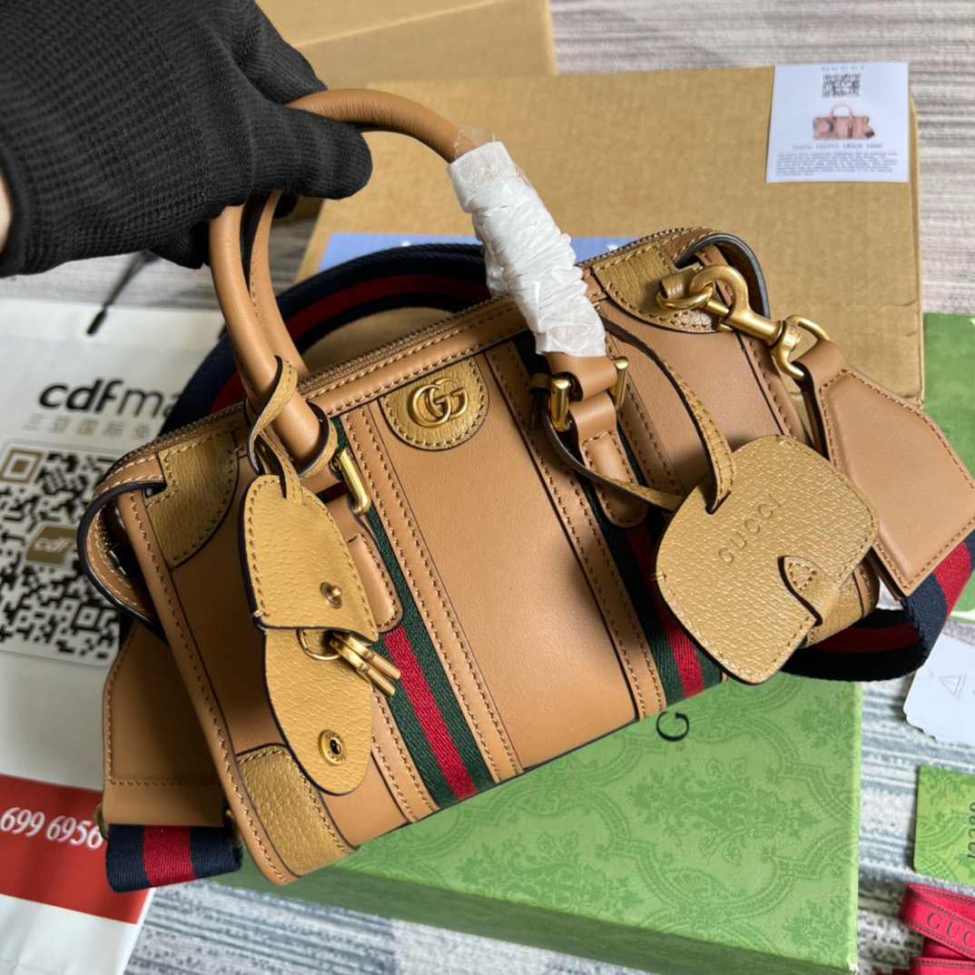 Gvc*1 Double G-Detailed Smooth Mini Handbag White/Grey/Brown For Men 8.6 in/ 22 cm