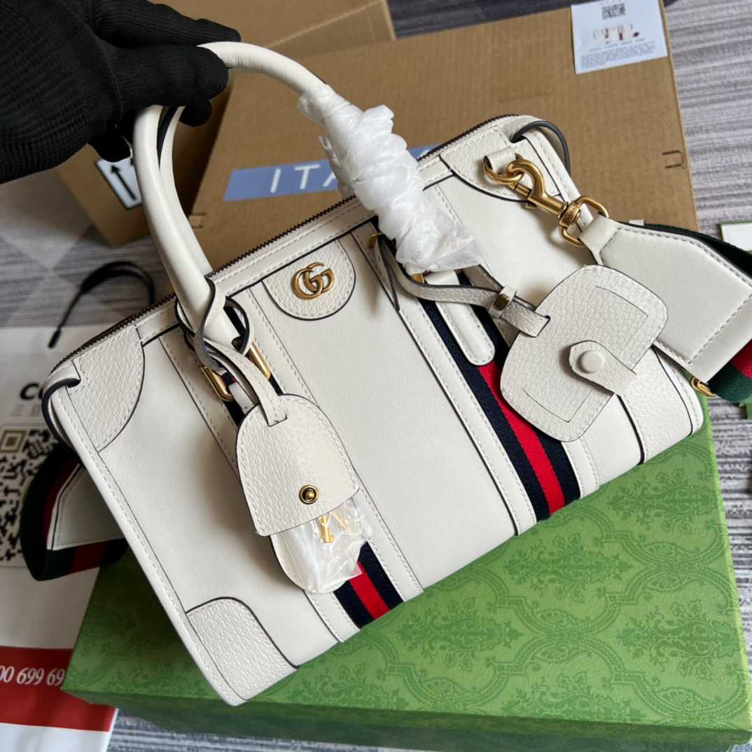 Gvc*1 Double G-Detailed Smooth Small Handbag White/Grey/Brown For Men 10.6 in/ 27 cm