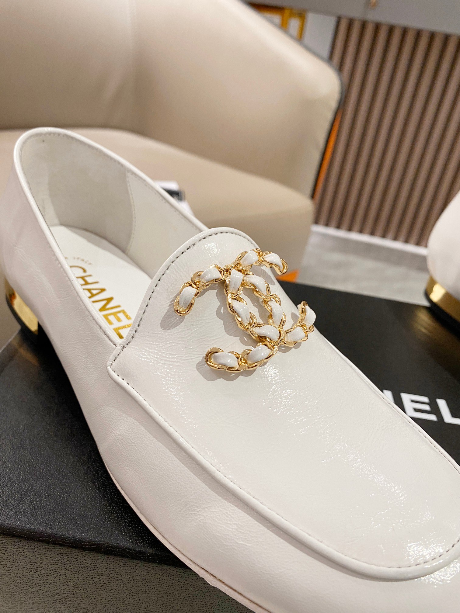Ch**el Colorful Double C Logo Loafers White For Women