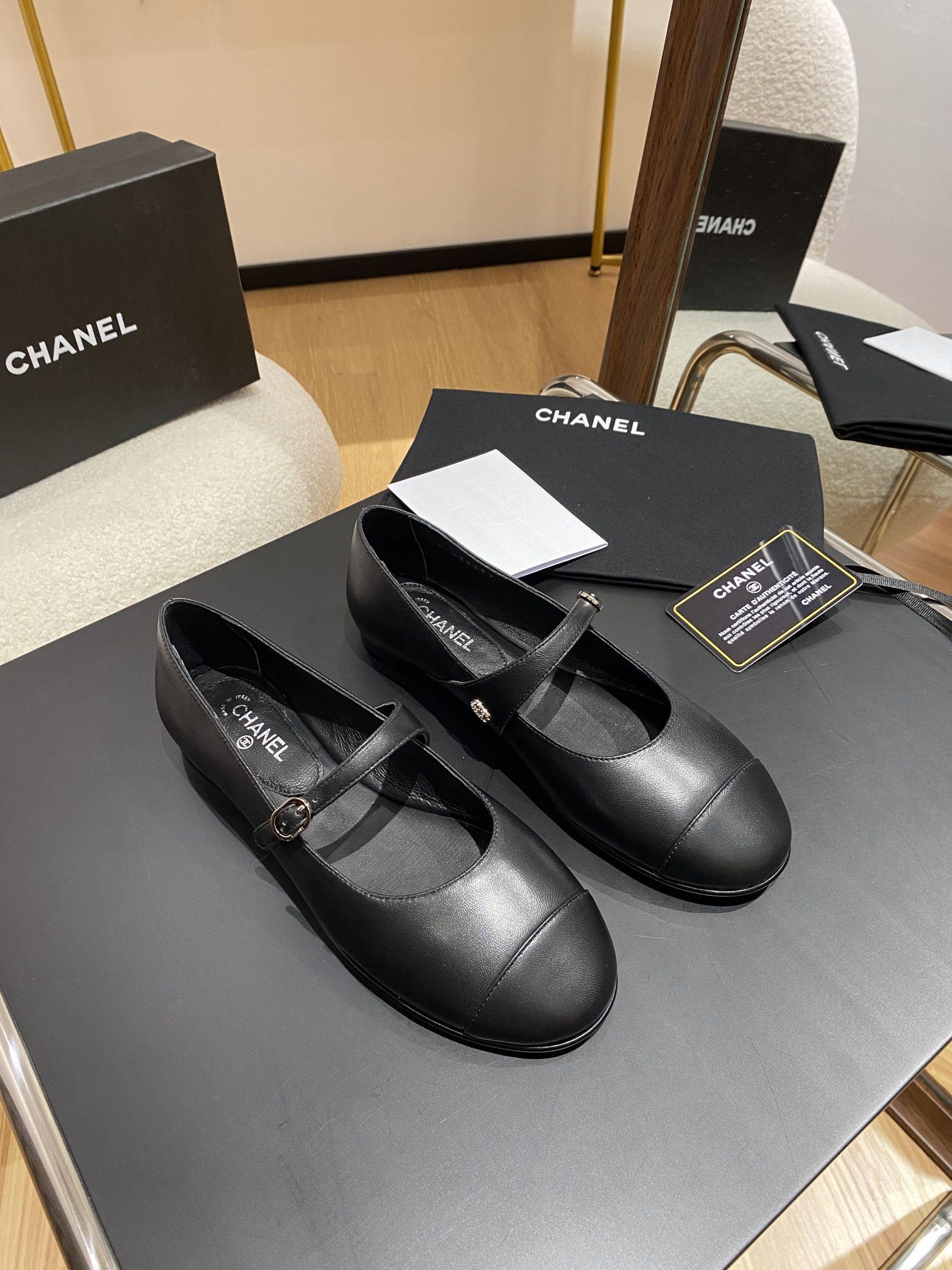 Ch**el Flat Shoes Black For Women