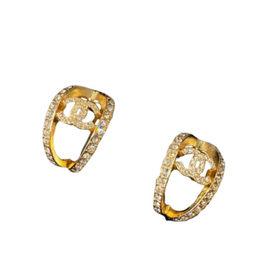 Ch**el Hollow Moon Shape Earrings Gold For Women