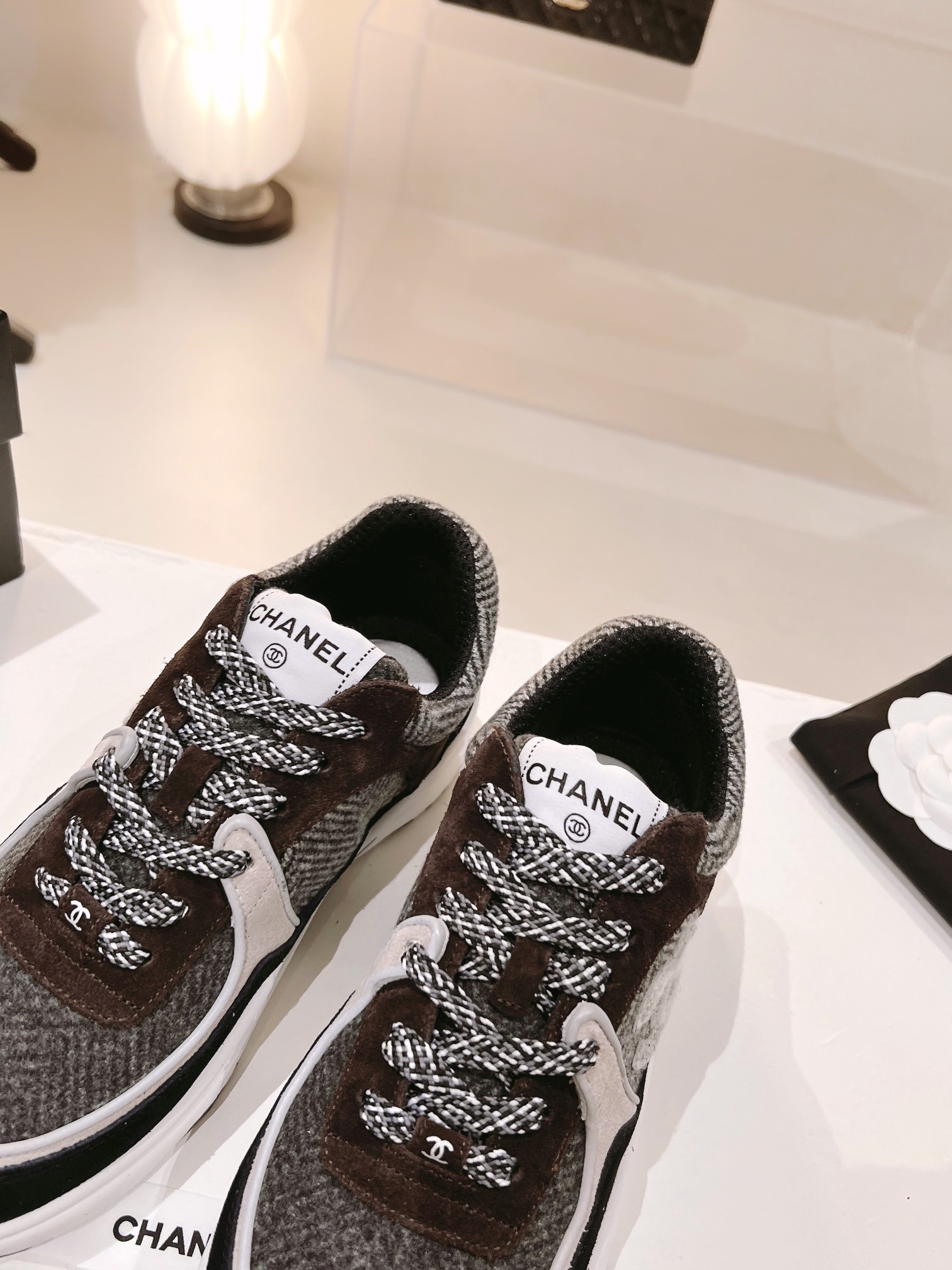 Ch**el Wool Stitch Casual C Sneakers Black For Women