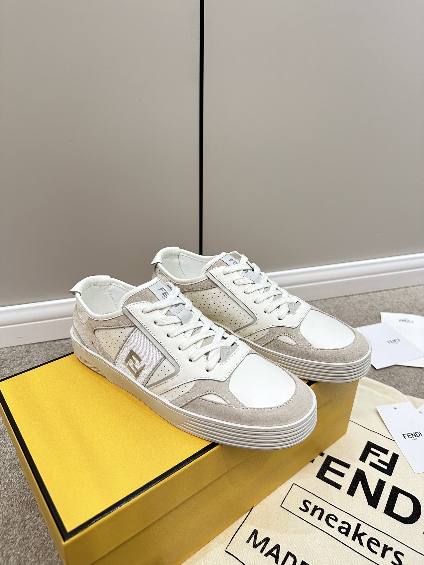 F**di Lace-Up Sneakers Cream For Women