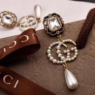 Gvc*1 Square Double Pearl Earrings Gold For Women