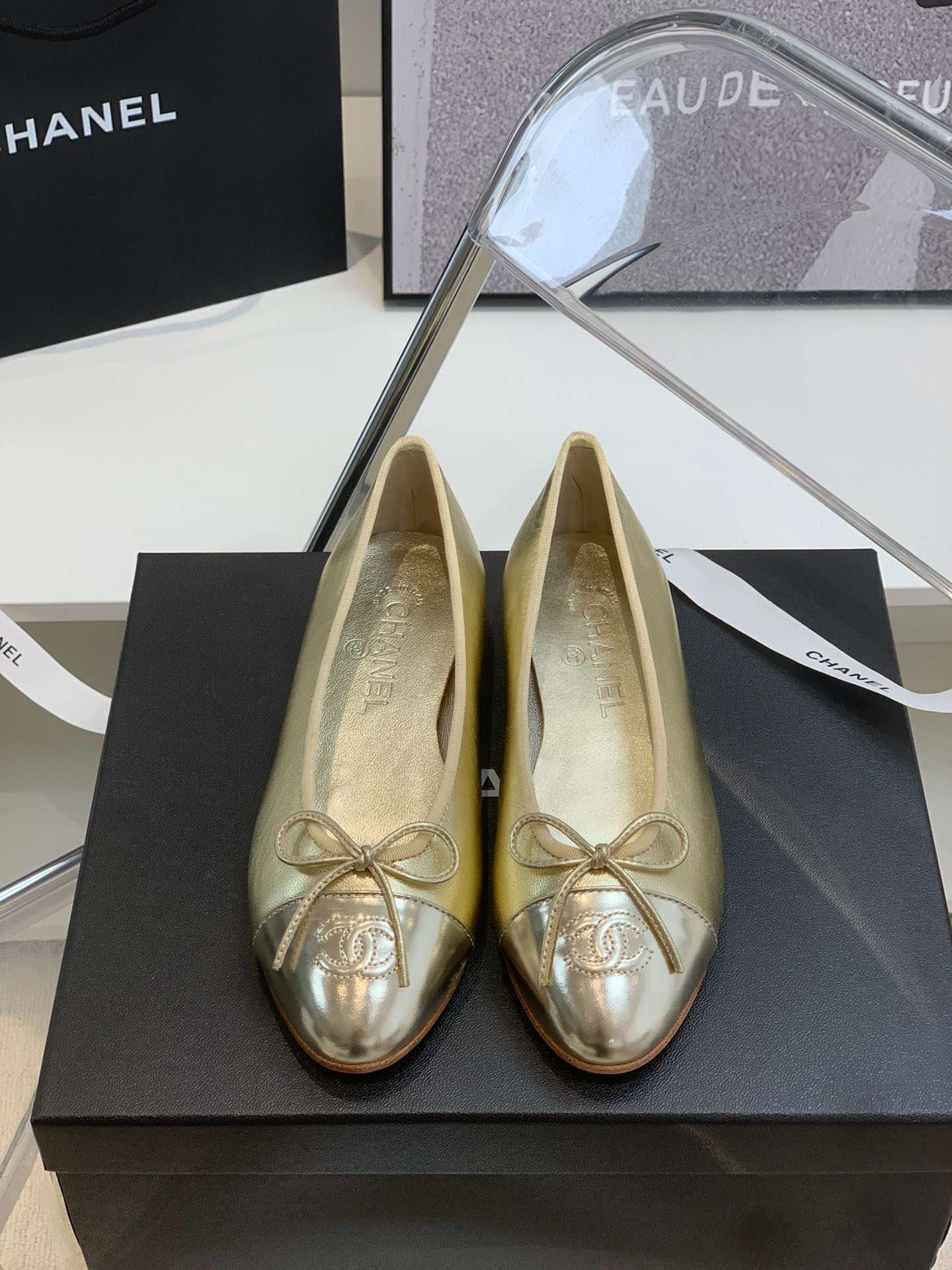 Ch**el Ballet Flats Gold For Women