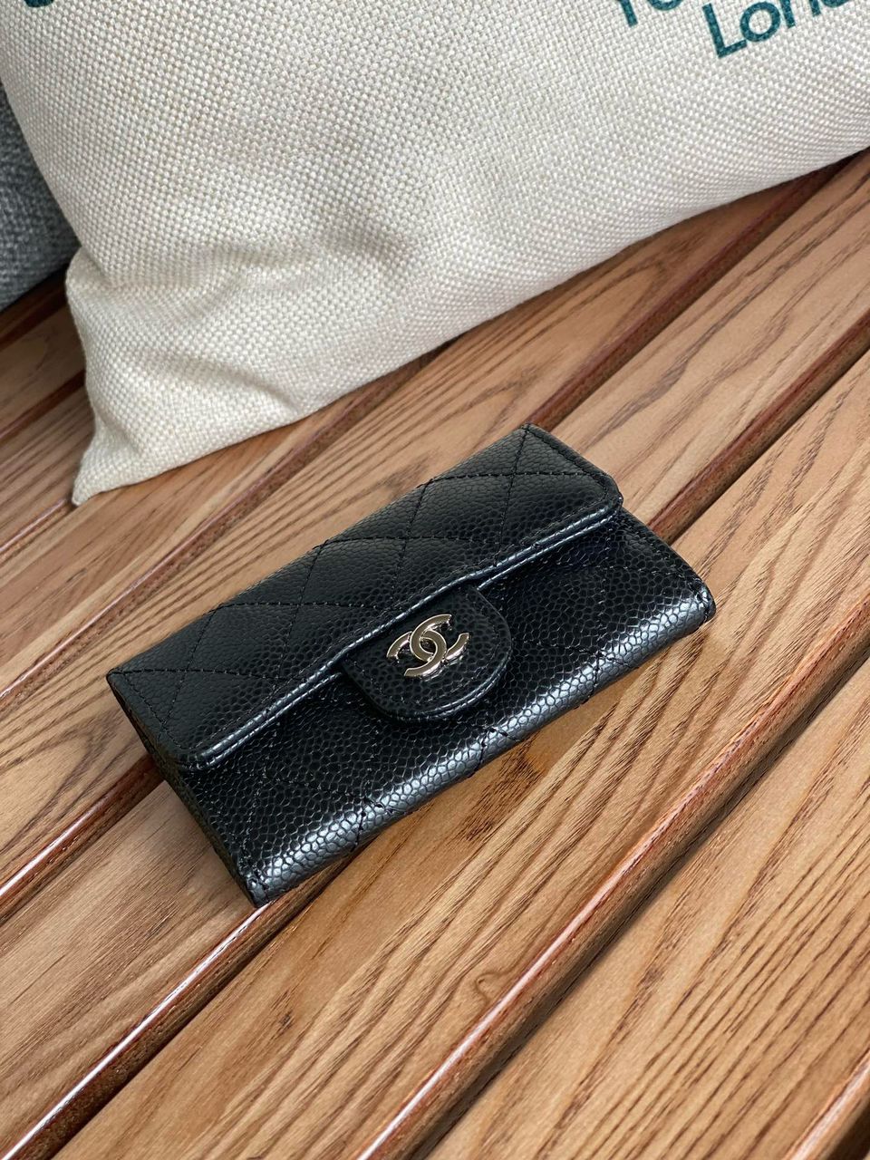 Ch**el Classic Card Holder Silver Black For Women, Women’s Wallet 4.5in/11.5cm