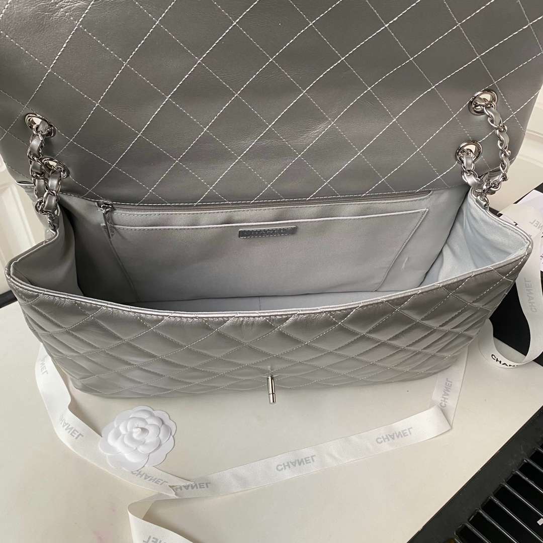 Ch**el Maxi Jumbo XL Classic Bag Grey For Women 35cm/13.8in