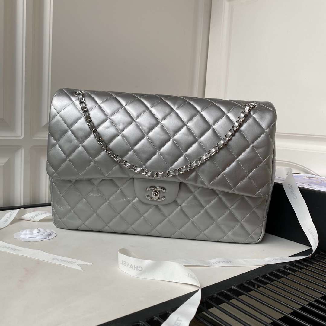 Ch**el Maxi Jumbo XL Classic Bag Grey For Women 35cm/13.8in