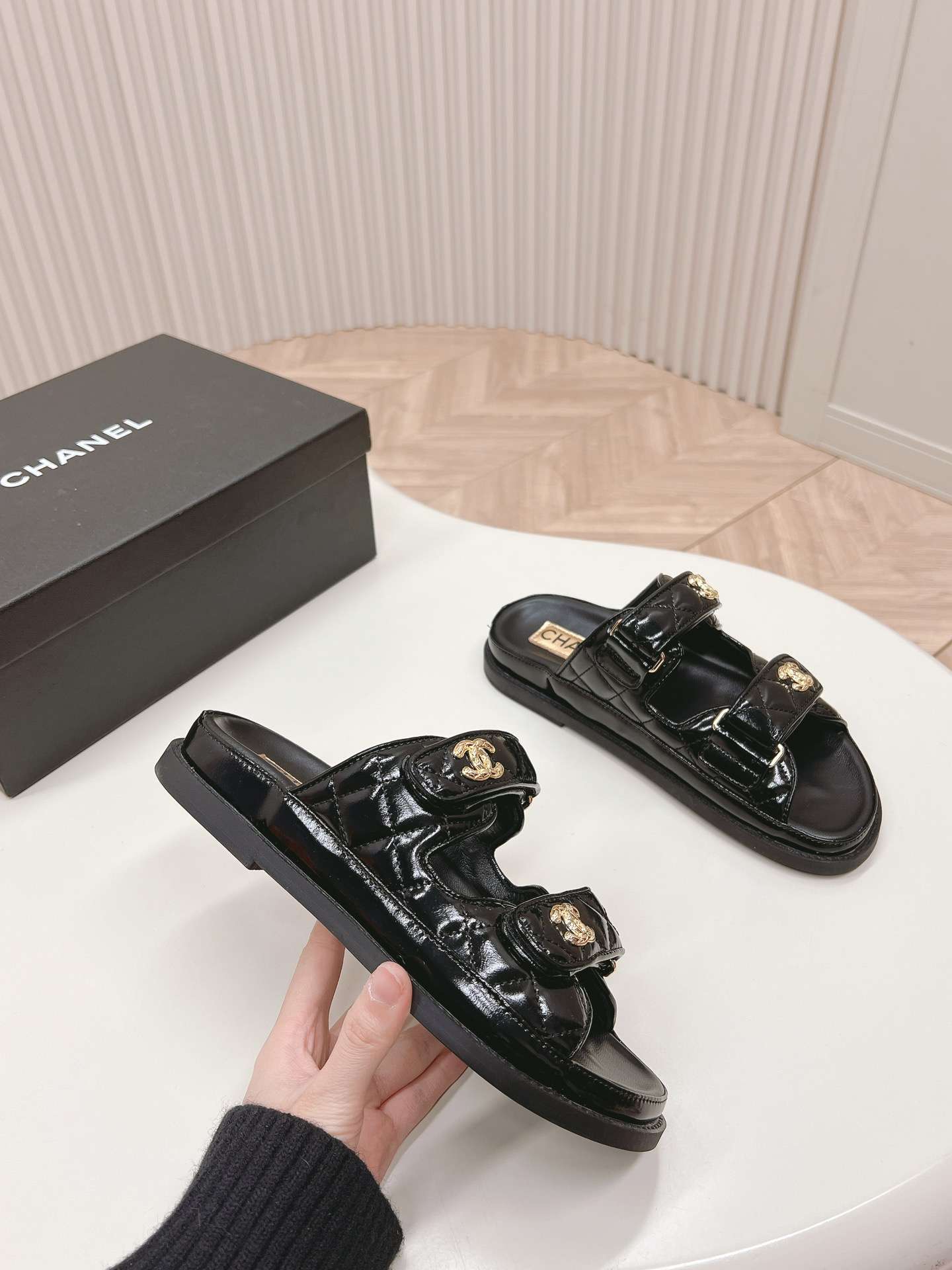 Ch**el Sandals With Ch**el Logo Black For Women