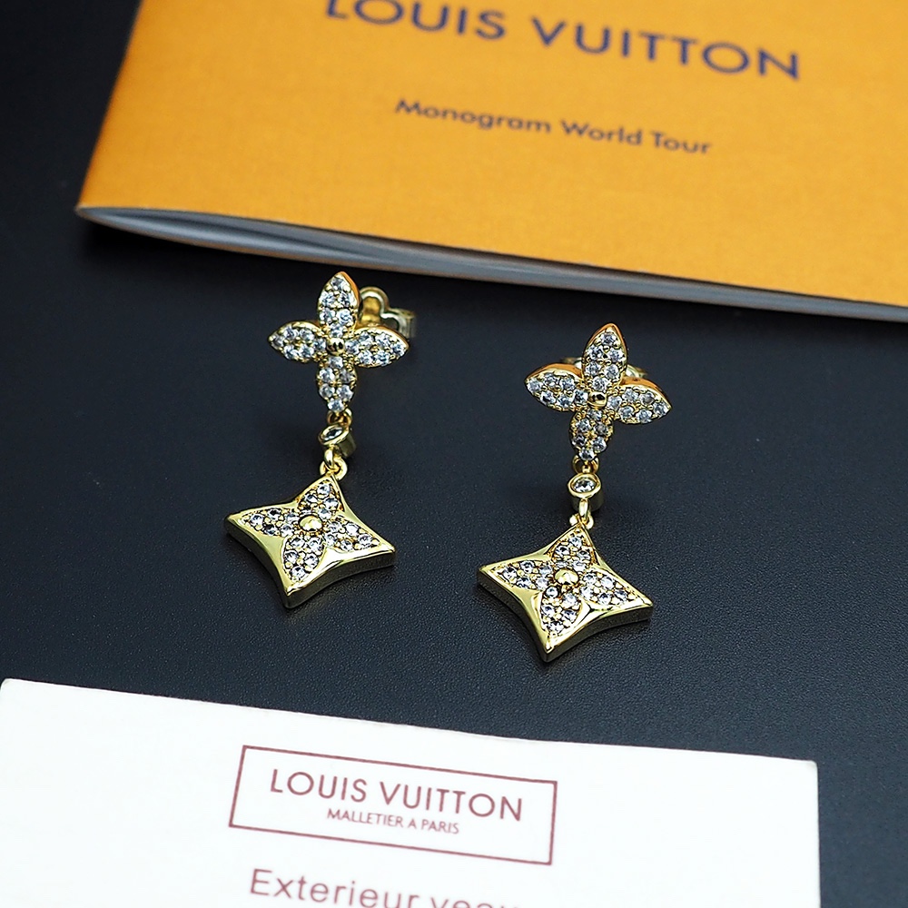 L0vis Vvtt0n D1am0nd Floral Earrings Gold For Women