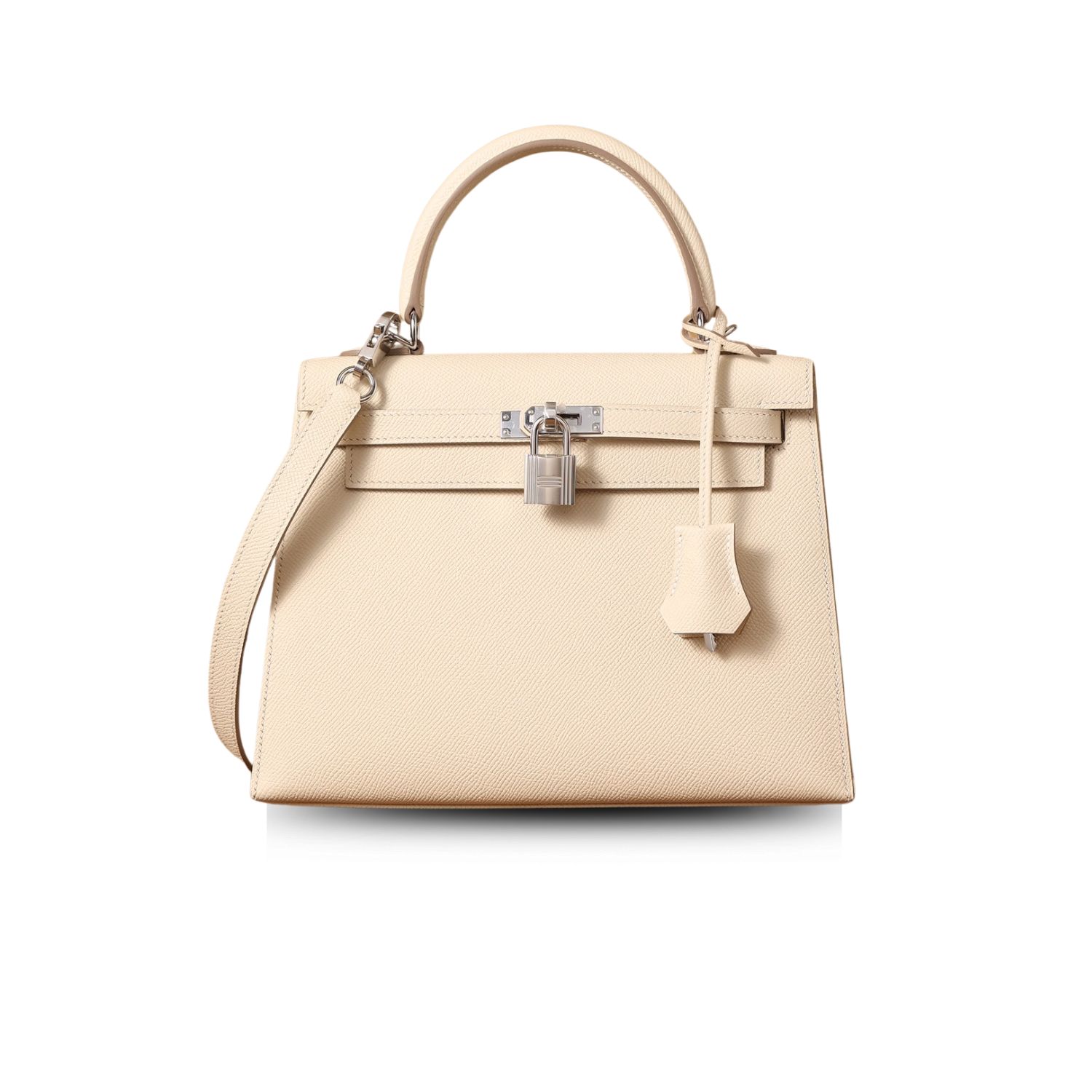 H**me5 Kelly Epsom Silver Lock Bag Cream For Women 9,8in/25cm