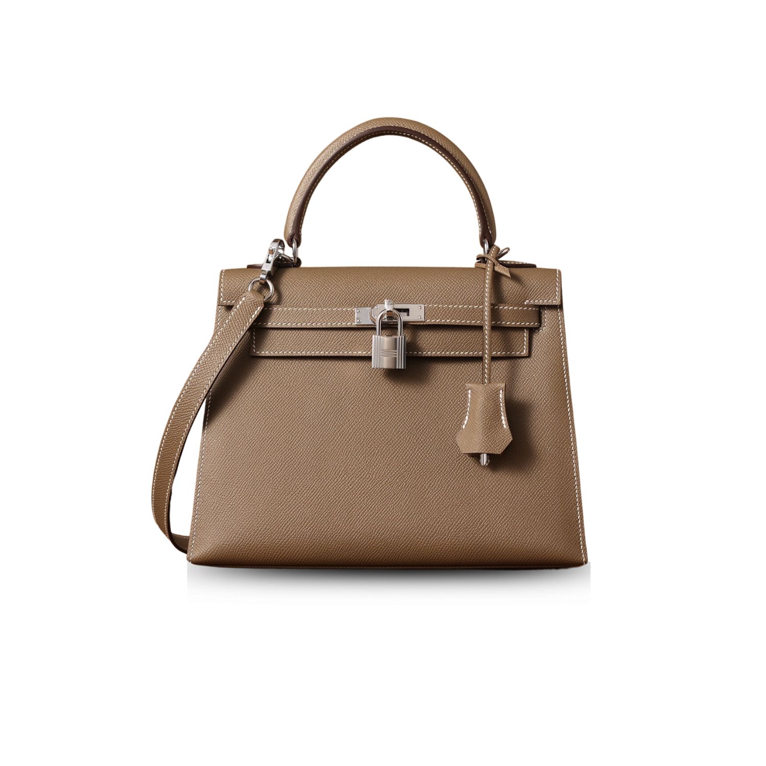 H**me5 Kelly Epsom Silver Tone Lock Bag Grey For Women 9,8in/25cm